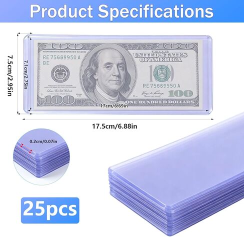 25 Pack Dollar Bill Sleeves, 6.9" x 3"Currency Sleeves, Dollar Bill Holders, Plastic Money Holder Sleeve Protectors, Dollar Banknotes Top-Insert Holders for Collectors in Saudi Arabia