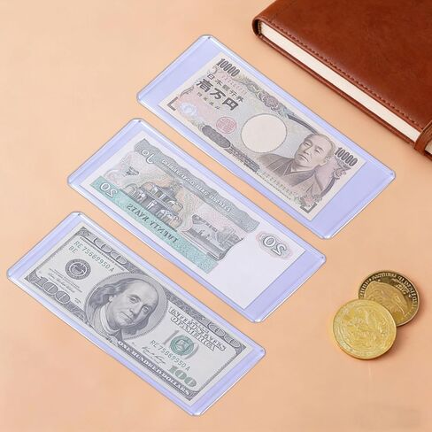 25 Pack Dollar Bill Sleeves, 6.9" x 3"Currency Sleeves, Dollar Bill Holders, Plastic Money Holder Sleeve Protectors, Dollar Banknotes Top-Insert Holders for Collectors in Saudi Arabia
