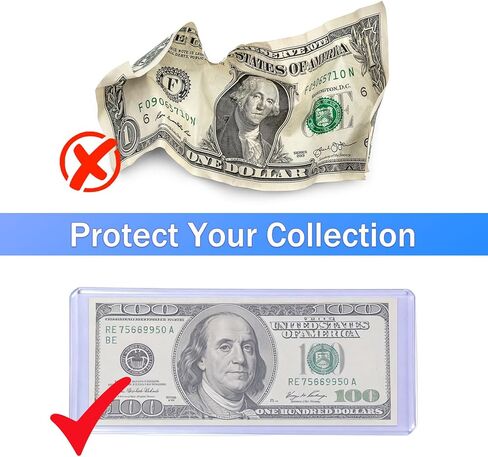 25 Pack Dollar Bill Sleeves, 6.9" x 3"Currency Sleeves, Dollar Bill Holders, Plastic Money Holder Sleeve Protectors, Dollar Banknotes Top-Insert Holders for Collectors in Saudi Arabia