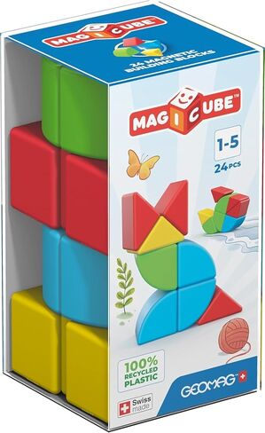 مجموعة الكتل المغناطيسية Geomag MagiCube المكونة من 24 قطعة للأطفال الصغار والأطفال من سن 1 إلى 5 سنوات | لعبة تعليمية سويسرية الصنع مصنوعة من البلاستيك المعاد تدويره بنسبة 100% | اللعب الإبداعي للتعليم المبكر in Kuwait