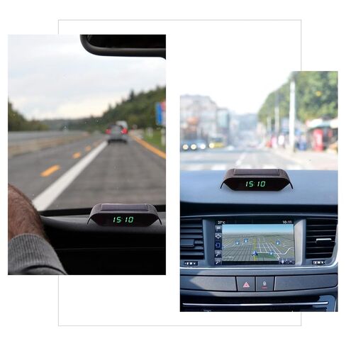 Solar Car Clock Luminous High Precision Electronic Timer with Date and Temperature Display for Vehicle Dashboard, Solar-Powered Car Electronic Clock Suitable for Auto Interior Use in Saudi Arabia