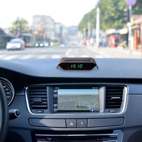 Solar Car Clock Luminous High Precision Electronic Timer with Date and Temperature Display for Vehicle Dashboard, Solar-Powered Car Electronic Clock Suitable for Auto Interior Use in Saudi Arabia