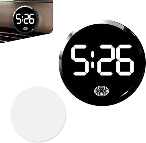 ساعة لوحة القيادة الرقمية للسيارة، ساعة LED صغيرة دائرية مضيئة للسيارة، ملحقات ديكور داخلي مقاومة للماء عالية الوضوح، لمعظم المركبات والمكتب المنزلي (أبيض) in Kuwait