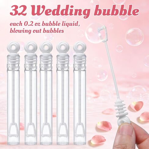 32 عبوة من فقاعات الزفاف للضيوف - مجموعة فقاعات صغيرة مع صندوق هدايا، عصا فقاعات بيضاء لإرسال الزفاف، فقاعات مفضلة للحفلات ومستلزمات الزفاف للاستقبال وحفلات الزفاف والذكرى السنوية in Kuwait