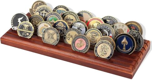 Challenge Coin Display Stand, 6 Row Wood Military Coins Holder Rack Holds 42 Coins, Solid Wood Desktop Rack for Storage, Display Case with Inclined Shelves in Saudi Arabia