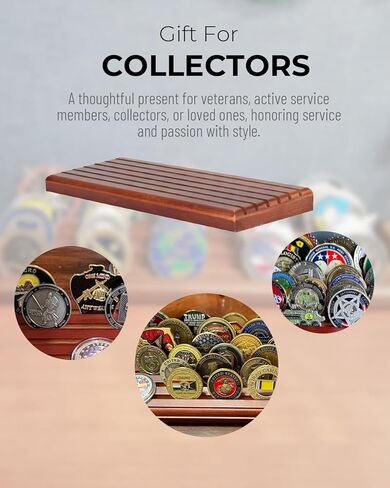 Challenge Coin Display Stand, 6 Row Wood Military Coins Holder Rack Holds 42 Coins, Solid Wood Desktop Rack for Storage, Display Case with Inclined Shelves in Saudi Arabia