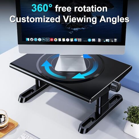 Monitor Stand Riser for Desk,360°Rotation Freely Height Adjustable by Knob,4.4-5.8 Inches,Ergonomic Monitor Stand Mount, Desktop Monitor Stand Riser for Computer,Laptop,Printer,Tv,Black in Saudi Arabia