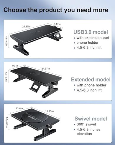 Monitor Stand Riser for Desk,360°Rotation Freely Height Adjustable by Knob,4.4-5.8 Inches,Ergonomic Monitor Stand Mount, Desktop Monitor Stand Riser for Computer,Laptop,Printer,Tv,Black in Saudi Arabia