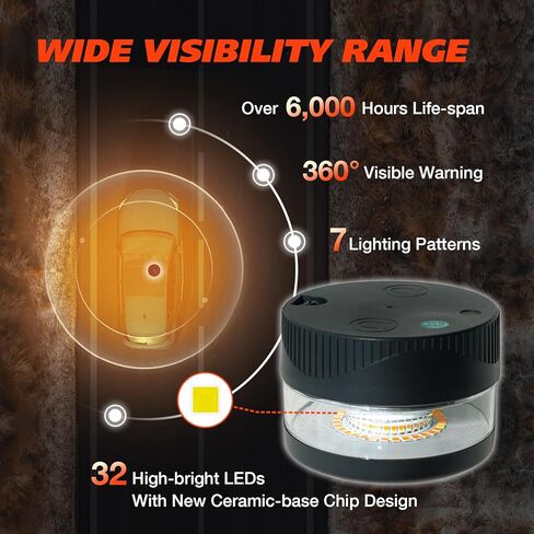 Magnetic Beacon Light, USB-C Rechargeable Wireless Strobe Lights for Truck, 32 LED Amber Battery Operated Flashing Warning Emergency Safety Light for Vehicle Plow Snow Small Portable Roadside in Saudi Arabia