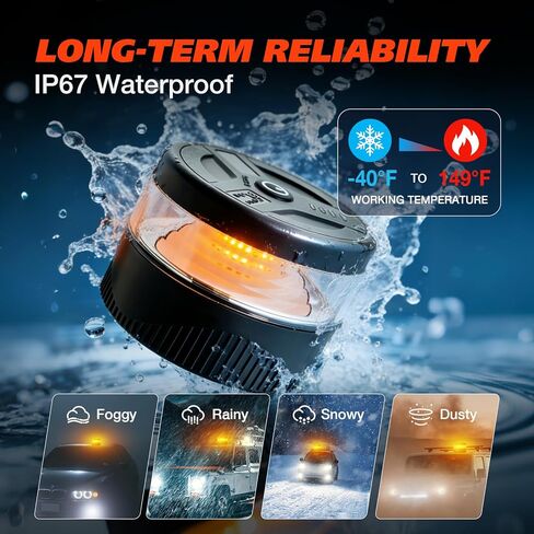 Magnetic Beacon Light, USB-C Rechargeable Wireless Strobe Lights for Truck, 32 LED Amber Battery Operated Flashing Warning Emergency Safety Light for Vehicle Plow Snow Small Portable Roadside in Saudi Arabia