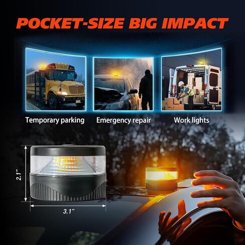 Magnetic Beacon Light, USB-C Rechargeable Wireless Strobe Lights for Truck, 32 LED Amber Battery Operated Flashing Warning Emergency Safety Light for Vehicle Plow Snow Small Portable Roadside in Saudi Arabia