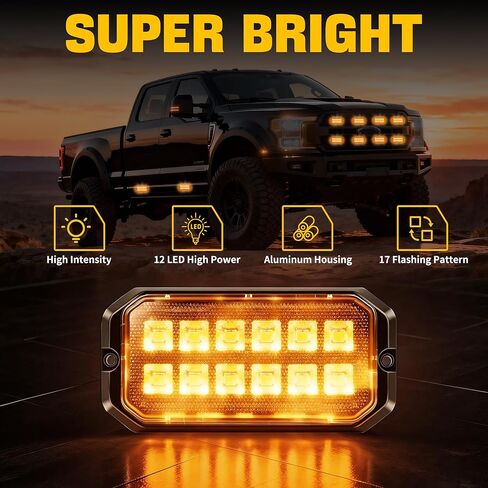 2026 مصابيح LED كهرمانية مطورة، 12-LED مزامنة أضواء شواء كهرمانية، مصابيح تحذيرية من المخاطر وامضة فائقة السطوع للمركبات 12 فولت/24 فولت (عبوتان) in Kuwait