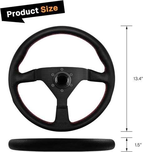 13.4" Universal Racing Steering Wheel 6 Bolts Leather Gaming Steering Wheel with Horn Button for Race/Rally/Motorsport/Car Sim Driving in Saudi Arabia