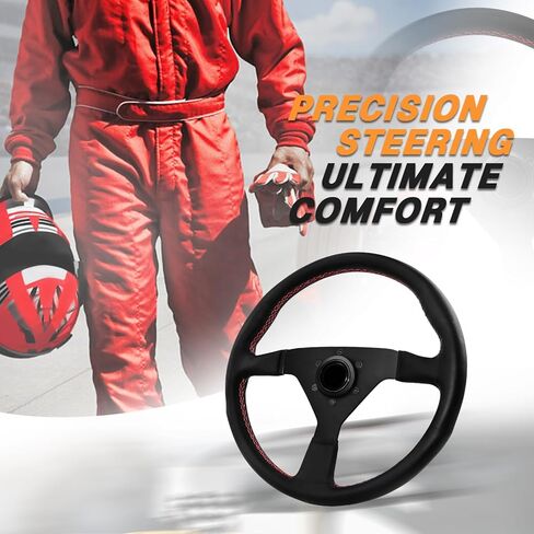 13.4" Universal Racing Steering Wheel 6 Bolts Leather Gaming Steering Wheel with Horn Button for Race/Rally/Motorsport/Car Sim Driving in Saudi Arabia