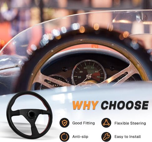 13.4" Universal Racing Steering Wheel 6 Bolts Leather Gaming Steering Wheel with Horn Button for Race/Rally/Motorsport/Car Sim Driving in Saudi Arabia