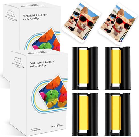 متوافق مع طابعة الصور Liene Amber M100/M110/M200/M210 4x6 80 ورقة ورق صور و2 عبوات خرطوشة حبر، لطابعة DHP512/DHP513/DHP514/DHP515، وتسامي الصبغ، والعرض، والتأطير in Kuwait