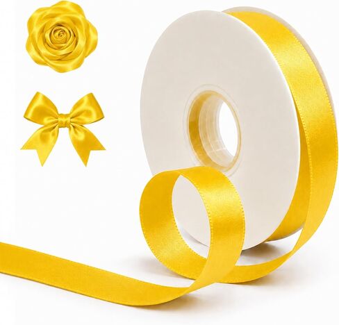 50 Yards Yellow Satin Ribbon 5/8 Inch Double Face Ribbon for Gift Wrapping Bouquets Crafts Wedding Decoration in Saudi Arabia