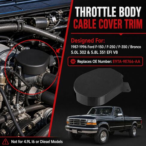Throttle Body Cable Cover Trim Compatible with 1987-1996 Ford F150 F250 F350 Bronco 5.0L 5.8L V8, Replaces E9TA-9E766-AA, 3D Printed Accelerator Linkage Shield, Black in Saudi Arabia