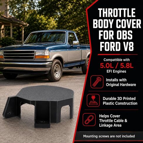 Throttle Body Cable Cover Trim Compatible with 1987-1996 Ford F150 F250 F350 Bronco 5.0L 5.8L V8, Replaces E9TA-9E766-AA, 3D Printed Accelerator Linkage Shield, Black in Saudi Arabia