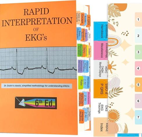 عروات مؤشرة للتفسير السريع للإصدار السادس من EKG، (الكتاب غير متضمن) عروات مغلفة ومرمزة بالألوان، مع دليل المحاذاة والإشارة المرجعية، مقاومة للتمزق ومقاومة للماء in Kuwait