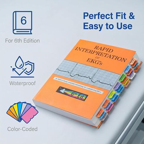 عروات مؤشرة للتفسير السريع للإصدار السادس من EKG، (الكتاب غير متضمن) عروات مغلفة ومرمزة بالألوان، مع دليل المحاذاة والإشارة المرجعية، مقاومة للتمزق ومقاومة للماء in Kuwait