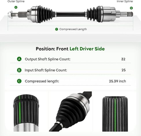 Front Left CV Axle Shaft Assembly Fit for Dodge Journey 2009–2020 (FWD Only), Avenger 2008-2011, Avenger (4 speed trans) 2012–2014, Chrysler 200 2012–2014 & Sebring 2007–2010, Driver Side in Kuwait