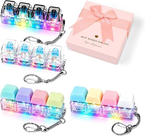 4 Pcs Keyboard Fidget Keychain with LED Lights , 4-in-1 Portable Fidget Set with Gift Box,Keyboard Button Finger Clicker for Backpack, Keys, Purse, Office, Travel or Car in Saudi Arabia