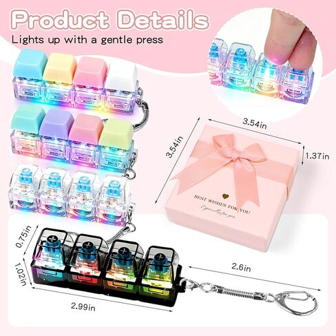 4 Pcs Keyboard Fidget Keychain with LED Lights , 4-in-1 Portable Fidget Set with Gift Box,Keyboard Button Finger Clicker for Backpack, Keys, Purse, Office, Travel or Car in Saudi Arabia