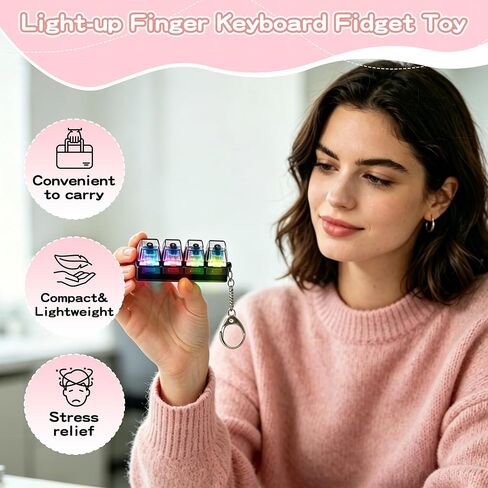 4 Pcs Keyboard Fidget Keychain with LED Lights , 4-in-1 Portable Fidget Set with Gift Box,Keyboard Button Finger Clicker for Backpack, Keys, Purse, Office, Travel or Car in Saudi Arabia