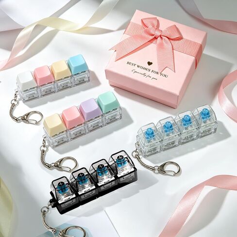 4 Pcs Keyboard Fidget Keychain with LED Lights , 4-in-1 Portable Fidget Set with Gift Box,Keyboard Button Finger Clicker for Backpack, Keys, Purse, Office, Travel or Car in Saudi Arabia