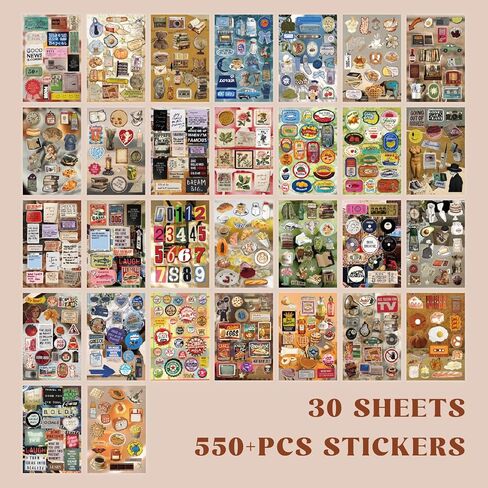 PRSTINCOL Vintage Sticker Book with 30 Pages of Ephemera Stickers, Aesthetic Junk Journaling Supplies for Scrapbooking Adults, 8.3 by 5.5 Inches, Over 550 Pieces in Saudi Arabia