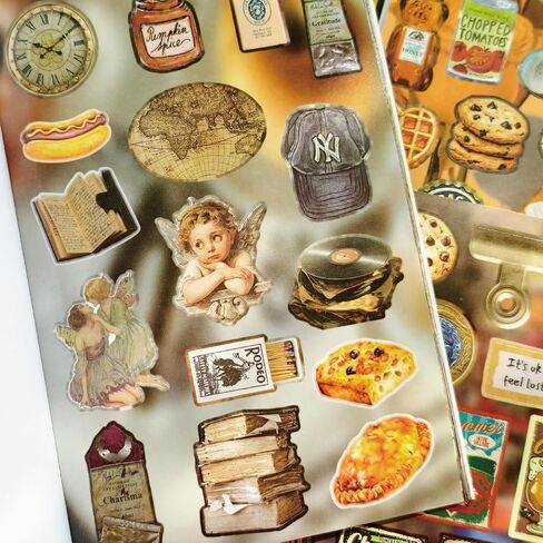 PRSTINCOL Vintage Sticker Book with 30 Pages of Ephemera Stickers, Aesthetic Junk Journaling Supplies for Scrapbooking Adults, 8.3 by 5.5 Inches, Over 550 Pieces in Saudi Arabia