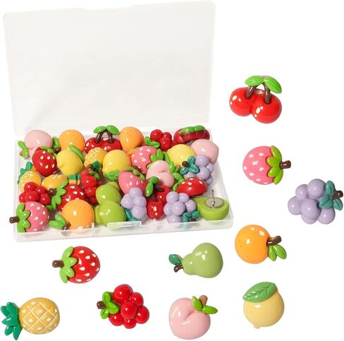 30 PCS Cute Fruit Push Pins, Resin Fridge Thumbtack, for Bulletin Board Photos Notes DIY Crafts Soft Cork Board, Reusable&Fun Wall Decor. in Saudi Arabia