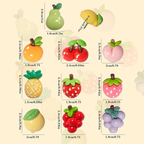 30 PCS Cute Fruit Push Pins, Resin Fridge Thumbtack, for Bulletin Board Photos Notes DIY Crafts Soft Cork Board, Reusable&Fun Wall Decor. in Saudi Arabia