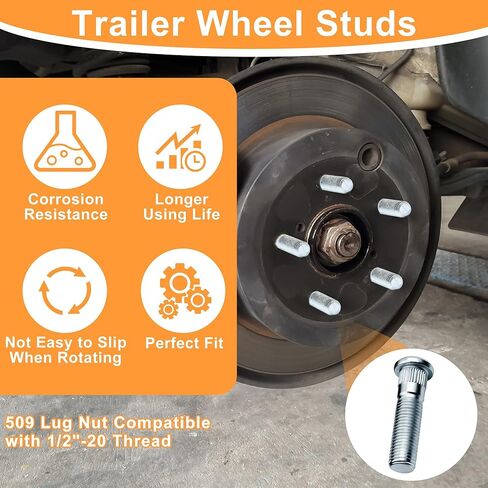16 Pack Trailer Wheel Studs, Heavy-Duty Galvanized Steel 2,000 lb to 7,000 lb Axles, Compatible with UNF 0.56" Spline, 0.7" Head, 2" Length in Kuwait