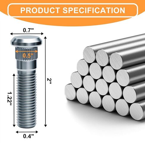 16 Pack Trailer Wheel Studs, Heavy-Duty Galvanized Steel 2,000 lb to 7,000 lb Axles, Compatible with UNF 0.56" Spline, 0.7" Head, 2" Length in Kuwait