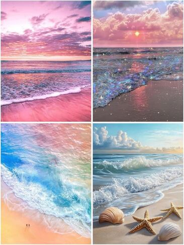 4 Pack Beach Sunset 5D diamond painting for adults Kits, Full Drill Coastal 5D diamond art kits for adults, Scenic Ocean gem art kits for adults, art painting Set Home Wall Decor 11.8x15.7 Inch in Saudi Arabia