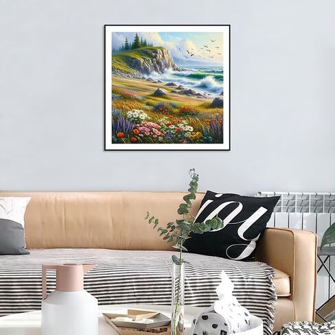 Anuver Diamond Painting Kits for Adults Seaside Scenery, 5D Round Diamond Art Kits for Beginners, DIY Full Drill Crystal Gem Painting Kits for Home Wall Decor 12x12 Inch, Flower in Saudi Arabia