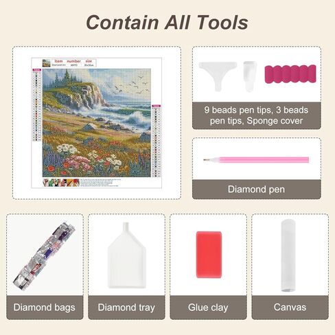 Anuver Diamond Painting Kits for Adults Seaside Scenery, 5D Round Diamond Art Kits for Beginners, DIY Full Drill Crystal Gem Painting Kits for Home Wall Decor 12x12 Inch, Flower in Saudi Arabia