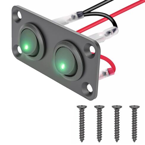 2 عصابة مستديرة نقطة مضاءة التبديل الروك تبديل لوحة معدنية مع 20A 12V DC ON / OFF SPST التبديل التحكم للمنزل السيارات سيارة البحرية قارب، الضوء الأحمر in Kuwait
