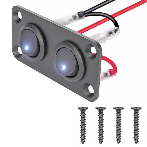 2 عصابة مستديرة نقطة مضاءة التبديل الروك تبديل لوحة معدنية مع 20A 12V DC ON / OFF SPST التبديل التحكم للمنزل السيارات سيارة البحرية قارب، الضوء الأحمر in Kuwait
