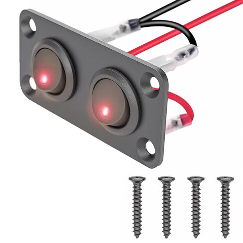 2 عصابة مستديرة نقطة مضاءة التبديل الروك تبديل لوحة معدنية مع 20A 12V DC ON / OFF SPST التبديل التحكم للمنزل السيارات سيارة البحرية قارب، الضوء الأحمر in Kuwait
