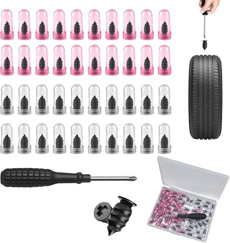 61 PCS Tire Repair Rubber Nail Kit, Vacuum Tire Repair Kits Spiral Rubber Screws, Fast Self-Service Tool for Car, Truck, Motorcycle, Tractor Tire Puncture Repair (Box Packaged, Screwdriver included) in Kuwait