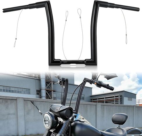 مقود ارتفاع 1.5 بوصة من Fat Ape مقاس 14 بوصة لدراجة Harley Most Dyna Softail Sportster Road King Road Glide (أسود لامع) in Kuwait