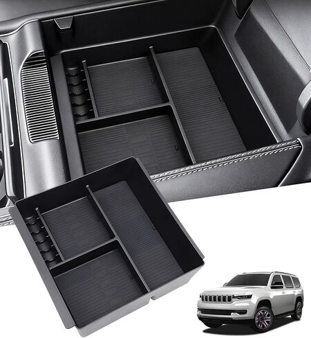 صندوق تخزين صينية تنظيم وحدة التحكم المركزية لسيارة Jeep Wagoneer/L & Jeep Grand Wagoneer/L 2022-2026 (فقط بدون صندوق تبريد ولا يناسب Wagoneer S)، صينية إدخال مسند الذراع للملحقات الداخلية، أسود in Kuwait