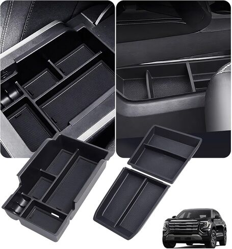 صندوق تخزين صينية تنظيم وحدة التحكم المركزية لسيارة Jeep Wagoneer/L & Jeep Grand Wagoneer/L 2022-2026 (فقط بدون صندوق تبريد ولا يناسب Wagoneer S)، صينية إدخال مسند الذراع للملحقات الداخلية، أسود in Kuwait