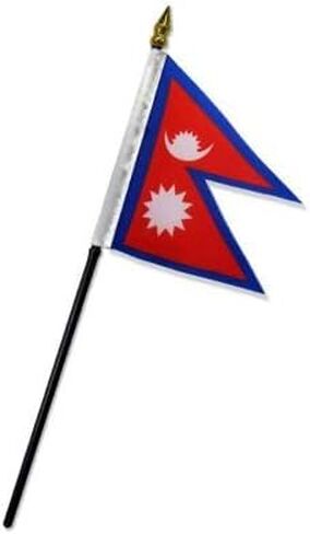 AES Small 4" x 6" 4x6 inch Nepal Hand DESK Flag Polyester Material Stitched Edges 11" Plastic Stick Flag Hand Held Mini Small Stick Flags in Kuwait