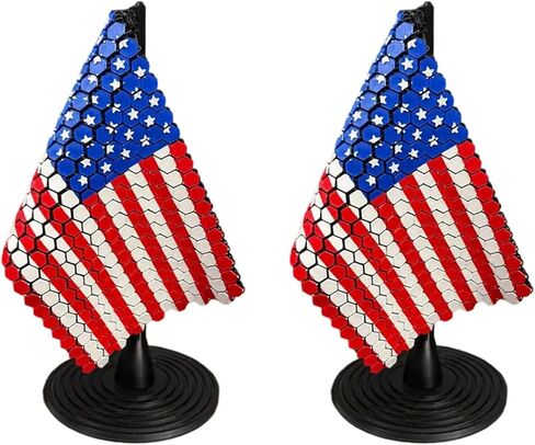Flag Chain Mail Patriotic Desk Decor, 3D Printed American Flag Desktop Decor, 250th Anniversary Independence Day Table Decorations, Military Veteran Gift for Home Office Man Cave (2PC) in Kuwait