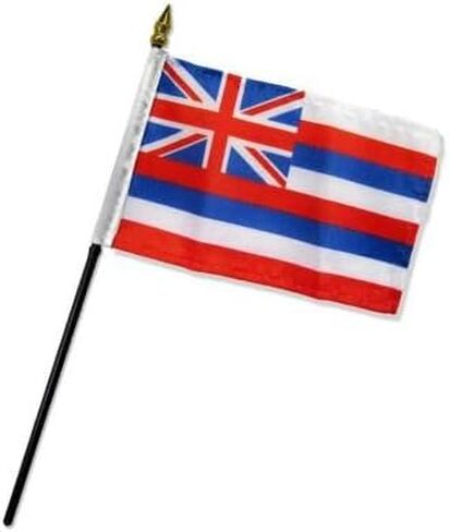 AES Small 4" x 6" 4x6 inch Hawaii Hand DESK Flag Polyester Material Stitched Edges 11" Plastic Stick Flag Hand Held Mini Small Stick Flags in Kuwait