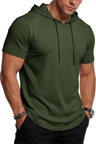 MAGCOMSEN Men's Short Sleeve Hoodie UPF80+ Workout Lightweight Athletic Gym Hooded T Shirts in Saudi Arabia